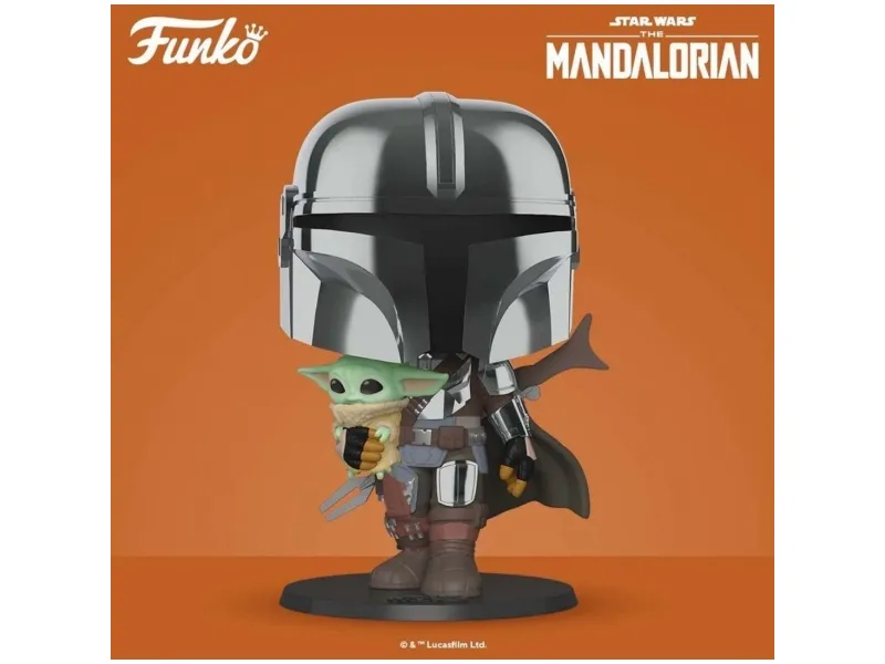 Funko pop star wars the mandalorian el mandaloriano xl version armadura cromatica con yoda en brazos 49931