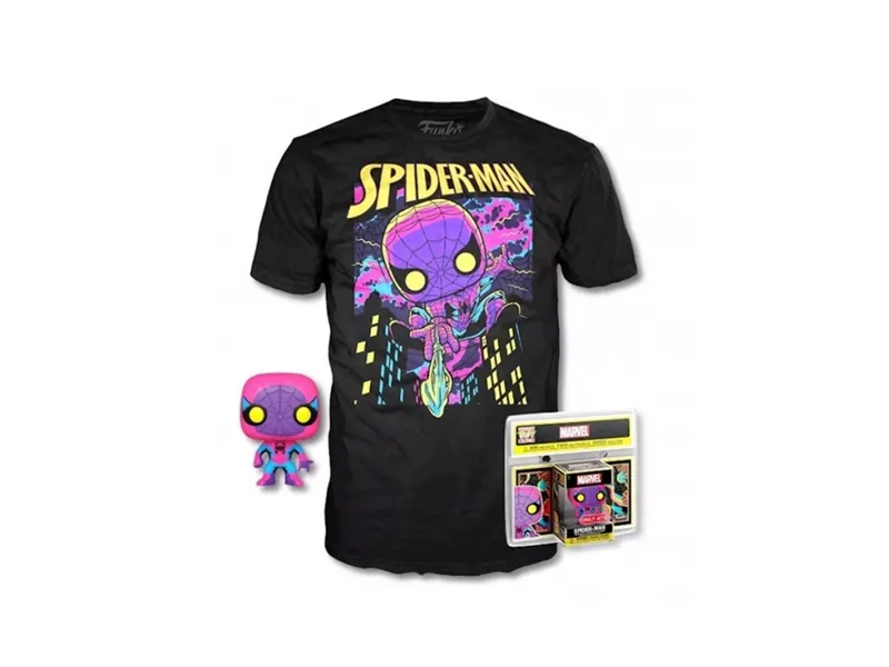 Pop & tee marvel spiderman black light funko + camiseta talla l
