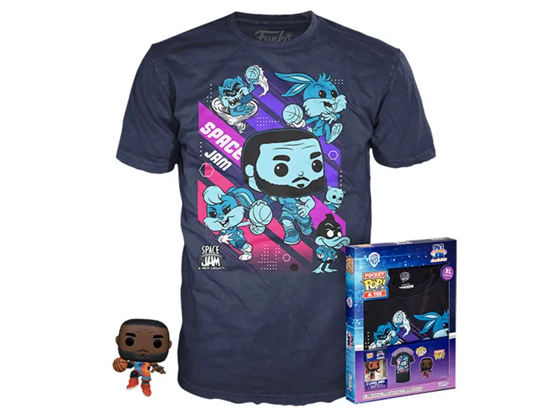 Pop & tee space jam looney tunes funko lebron james + camiseta pack 10 unidades todas las tallas