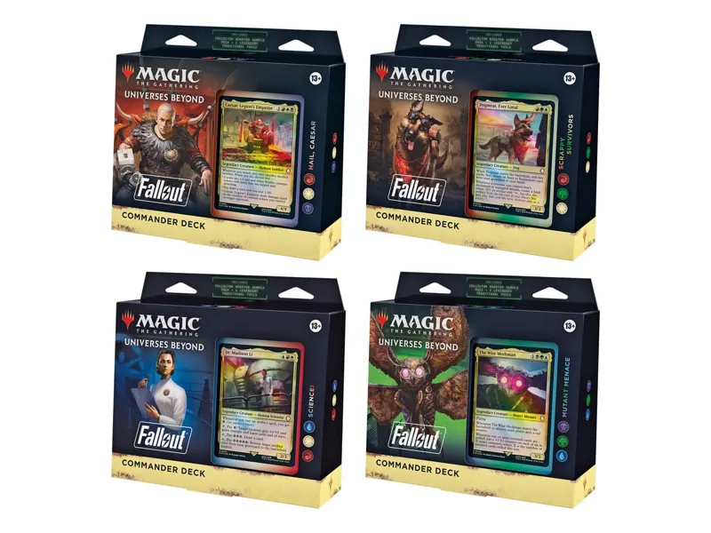 Juego de cartas magic the gathering universes beyond fallout mazos commander 4 barajas inglés