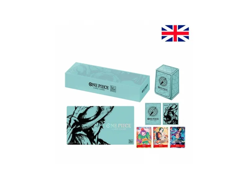 Pack tapete y caja de mazo one piece card game 1st anniversary