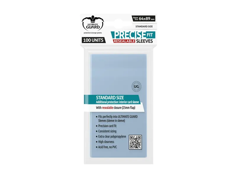 Fundas transparentes de cartas ultimate guard precise - fit cierre reutilizable tamaño estándar 100 unidades