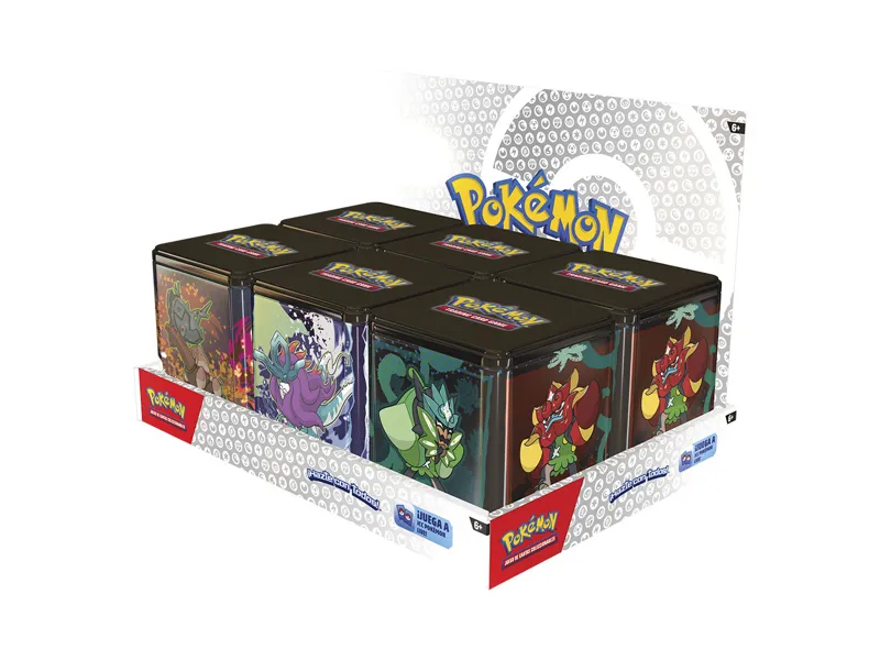 Juego de cartas pokemon tcg stacking tins (q1 2025) 1 unidad aleatoria español