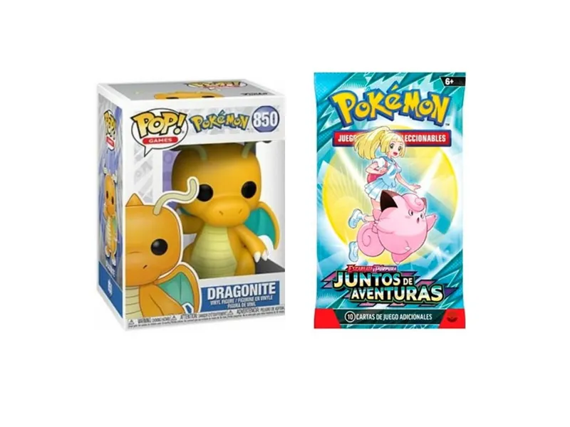 Pack pokemon funko dragonite + sobre aleatorio juntos de aventuras pokemon tcg